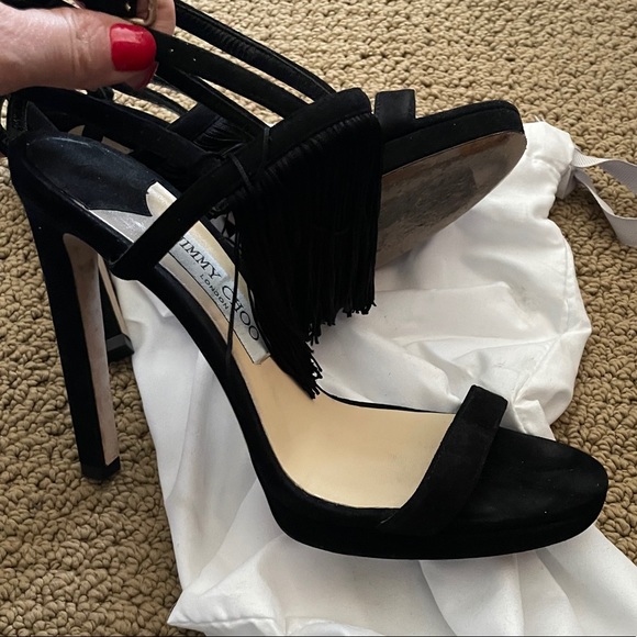 Jimmy Choo Tassel Heels in Black Suede - Picture 3 of 7